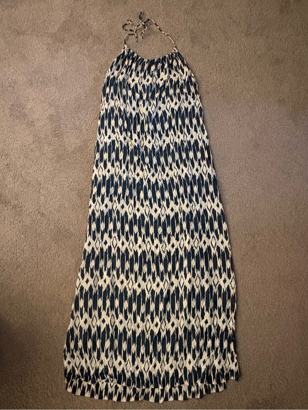 J. Crew Navy and White Halter Geometric Maxi Dress